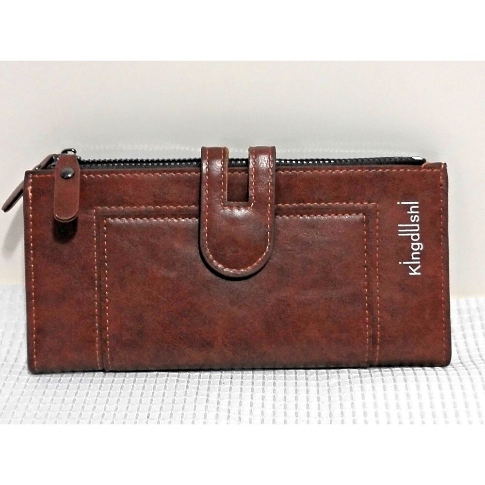 KingUshi Leather Credit‎ Card Slots Change 2 Zipper Snap Closure Women's Wallet